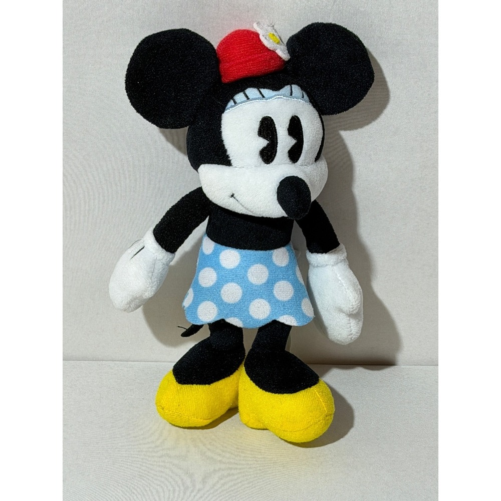 Disney Minnie Mouse Plush Stuffed Animal Blue Polka Dot Skirt Red Daisy Hat 8in - Picture 11 of 12